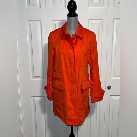 Talbots Orange Lightweight Rain Trench Size 14P Petite Water Resistant NWOT - Picture 2 of 9